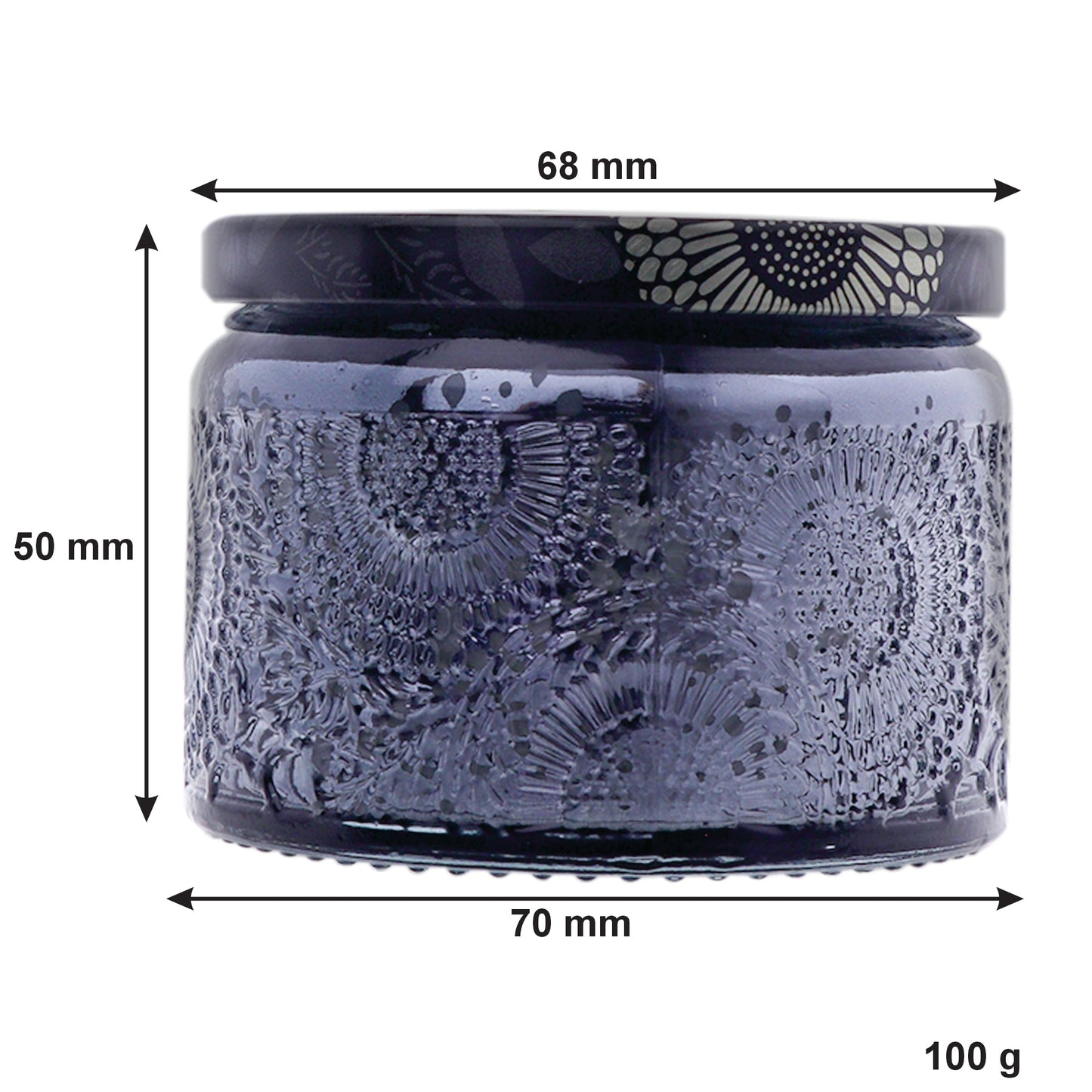 Regent Scented Candles (Vanilla) In Embossed Glass Jars, Asst. Colours, 100gr Each