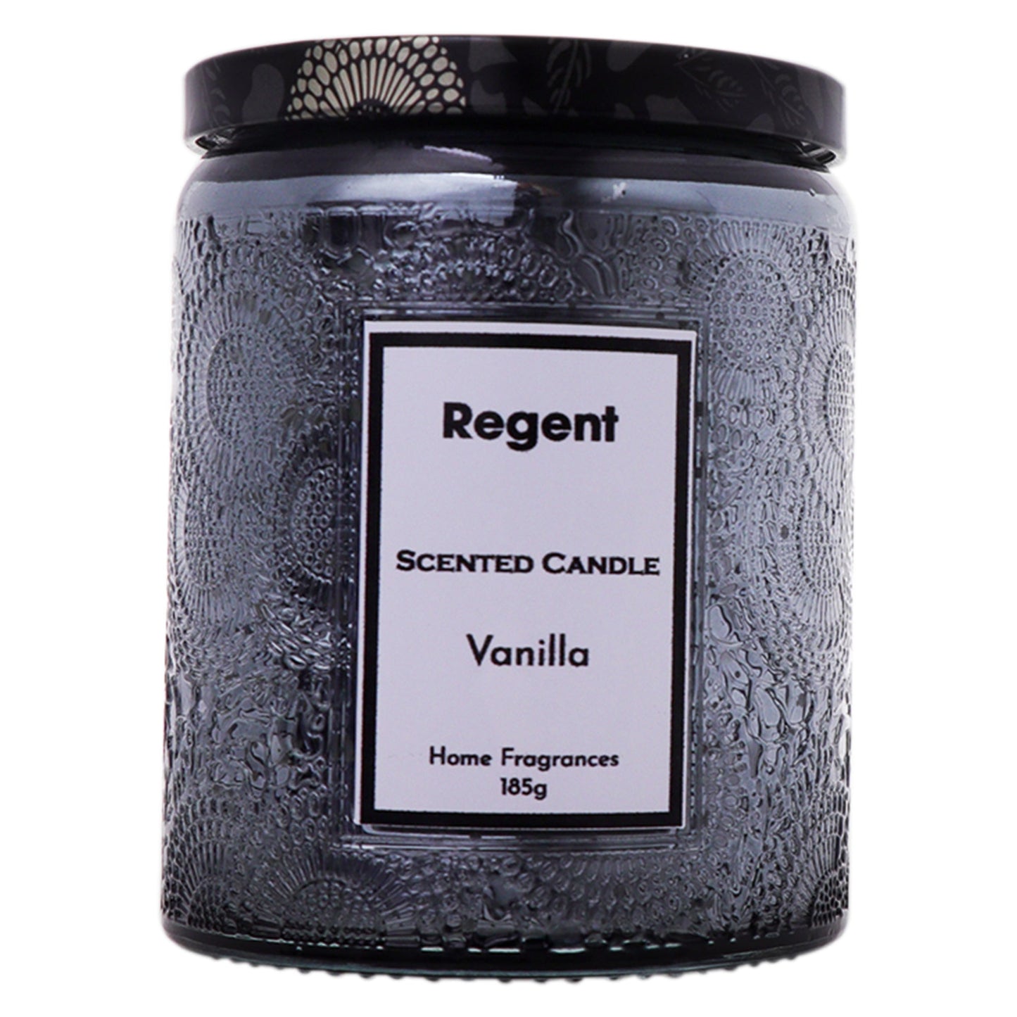 Regent Scented Candles (Vanilla) In Embossed Glass Jars, Asst. Colours, 185gr Each
