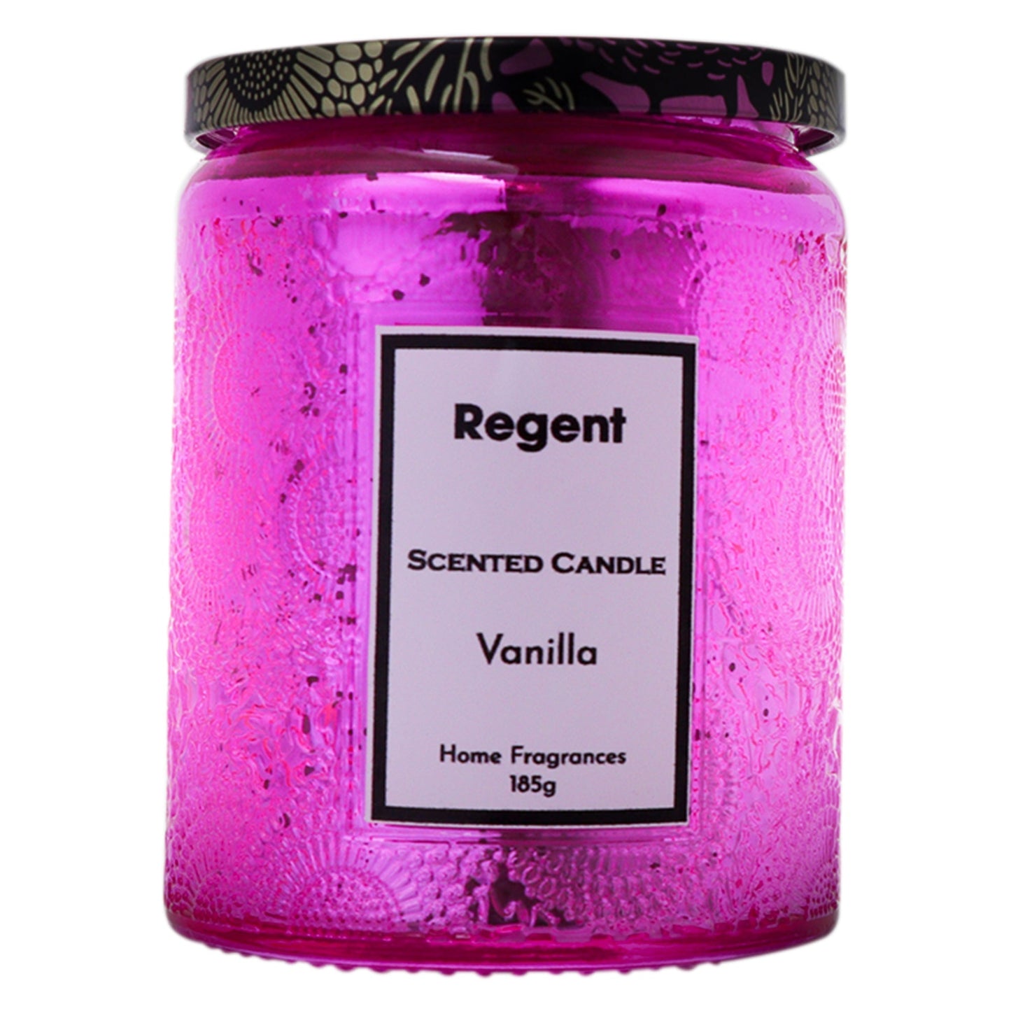Regent Scented Candles (Vanilla) In Embossed Glass Jars, Asst. Colours, 185gr Each