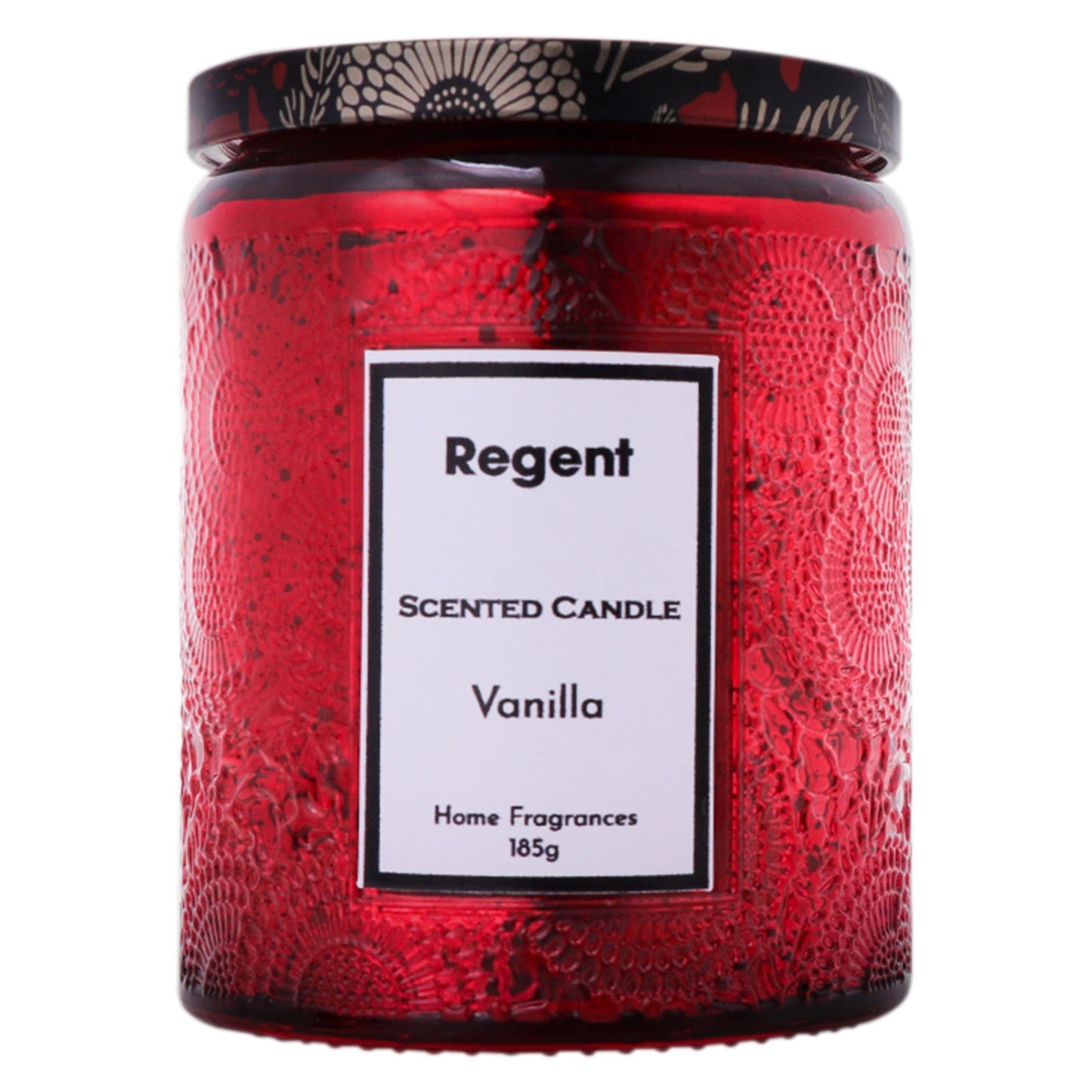 Regent Scented Candles (Vanilla) In Embossed Glass Jars, Asst. Colours, 185gr Each