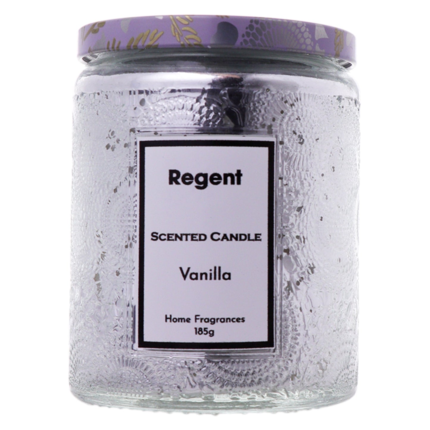 Regent Scented Candles (Vanilla) In Embossed Glass Jars, Asst. Colours, 185gr Each
