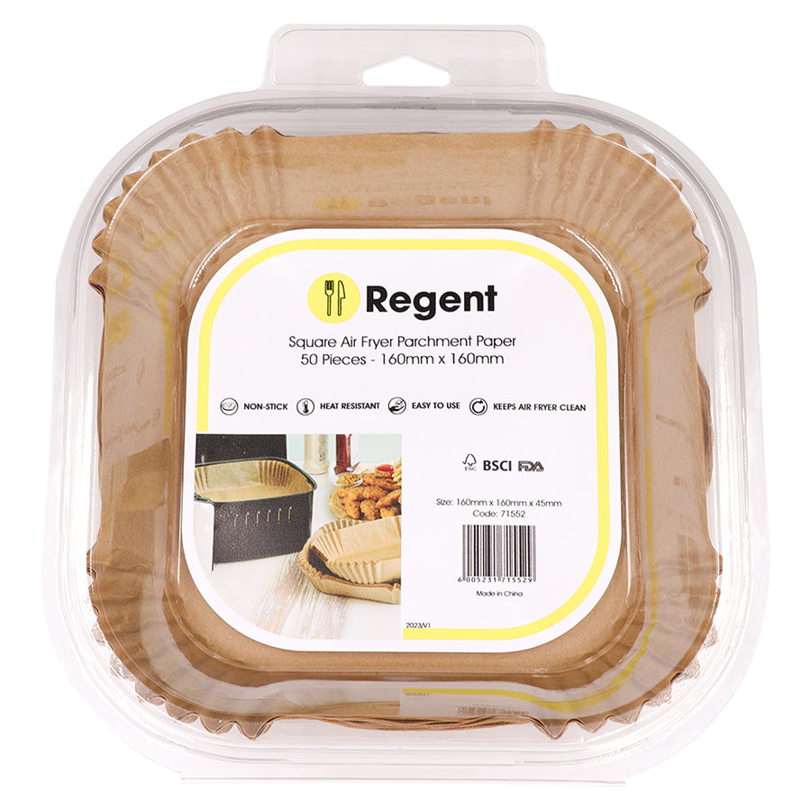 Regent Air Fryer Square Parchment Paper Liners In Pvc Box 50 Piece, (160x160x45mm)