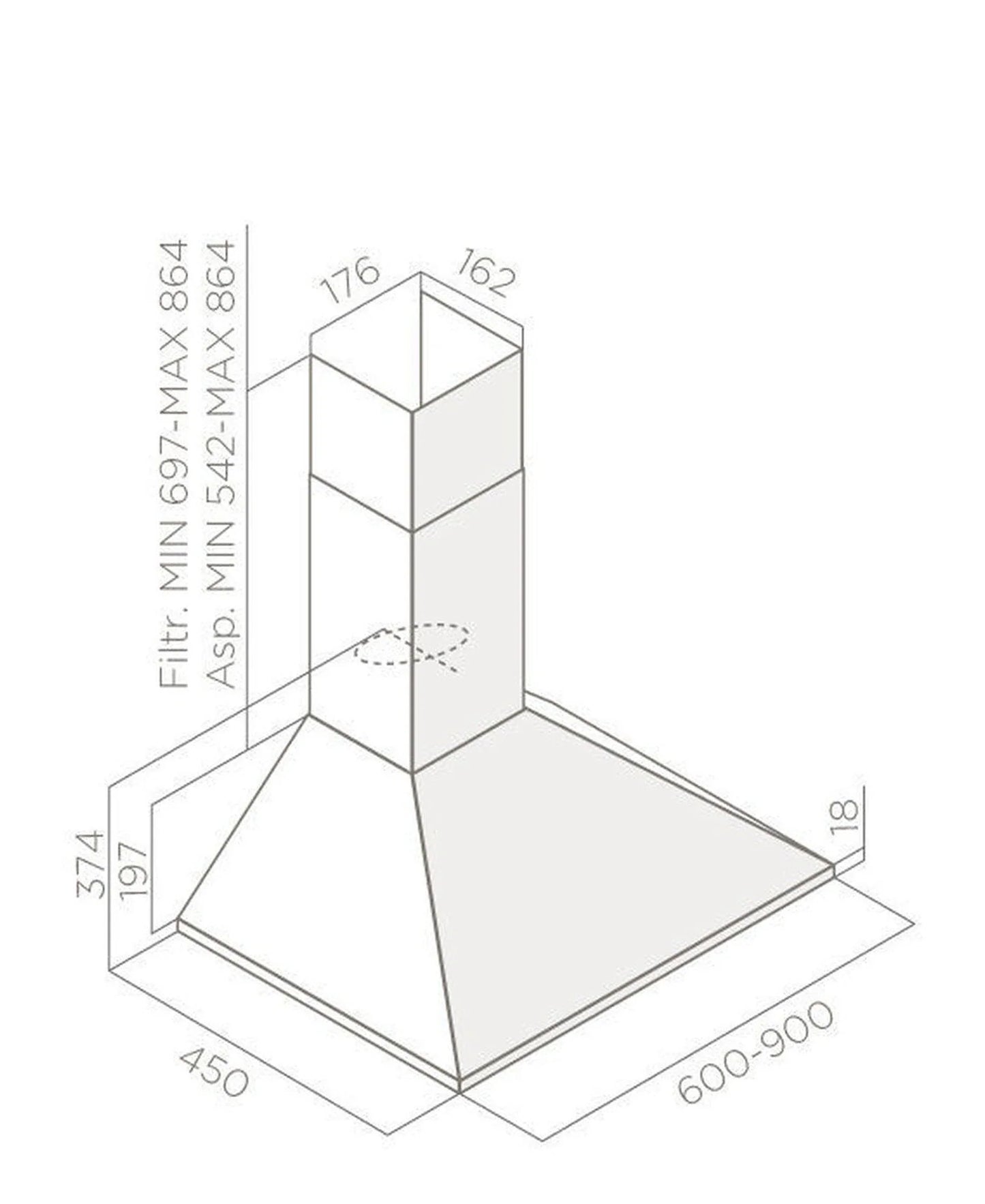 Elica Missy 60cm Pyramid Style Chimmey Hood - Silver