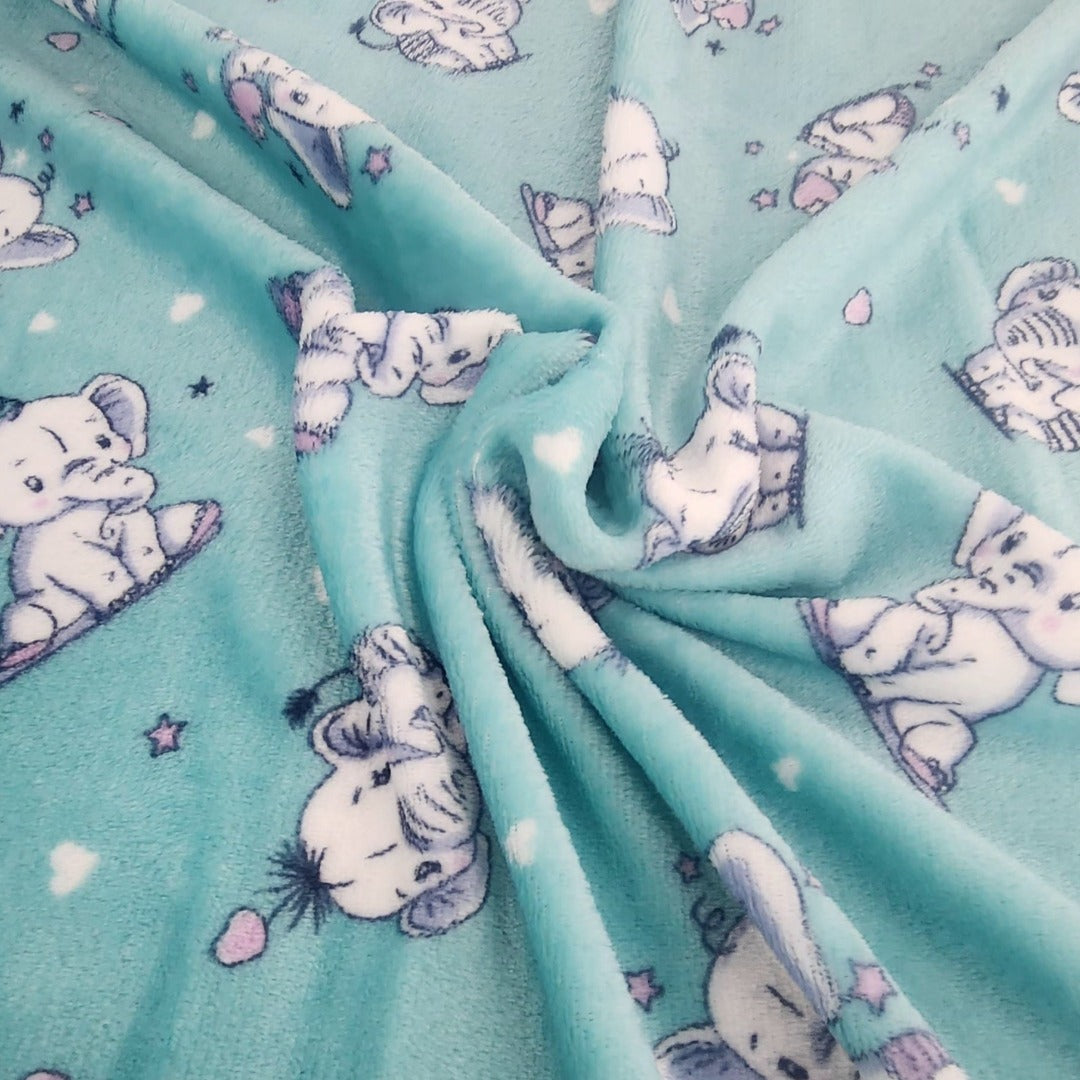 Printed Mongolian Fleece Fabric Baby Elephant 150cm