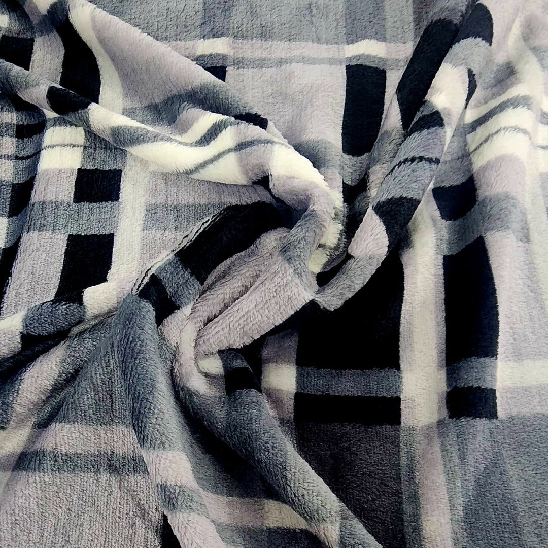 Printed Mongolian Fleece Fabric Checks 150cm