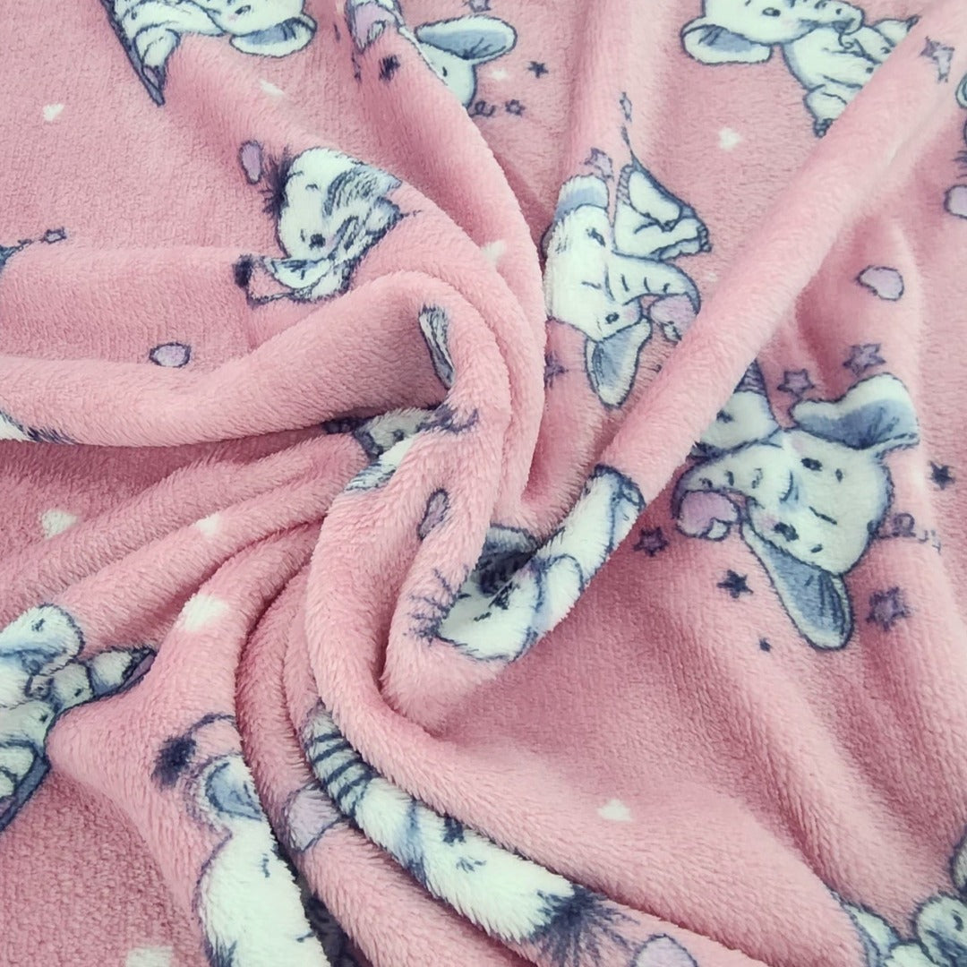 Printed Mongolian Fleece Fabric Baby Elephant 150cm