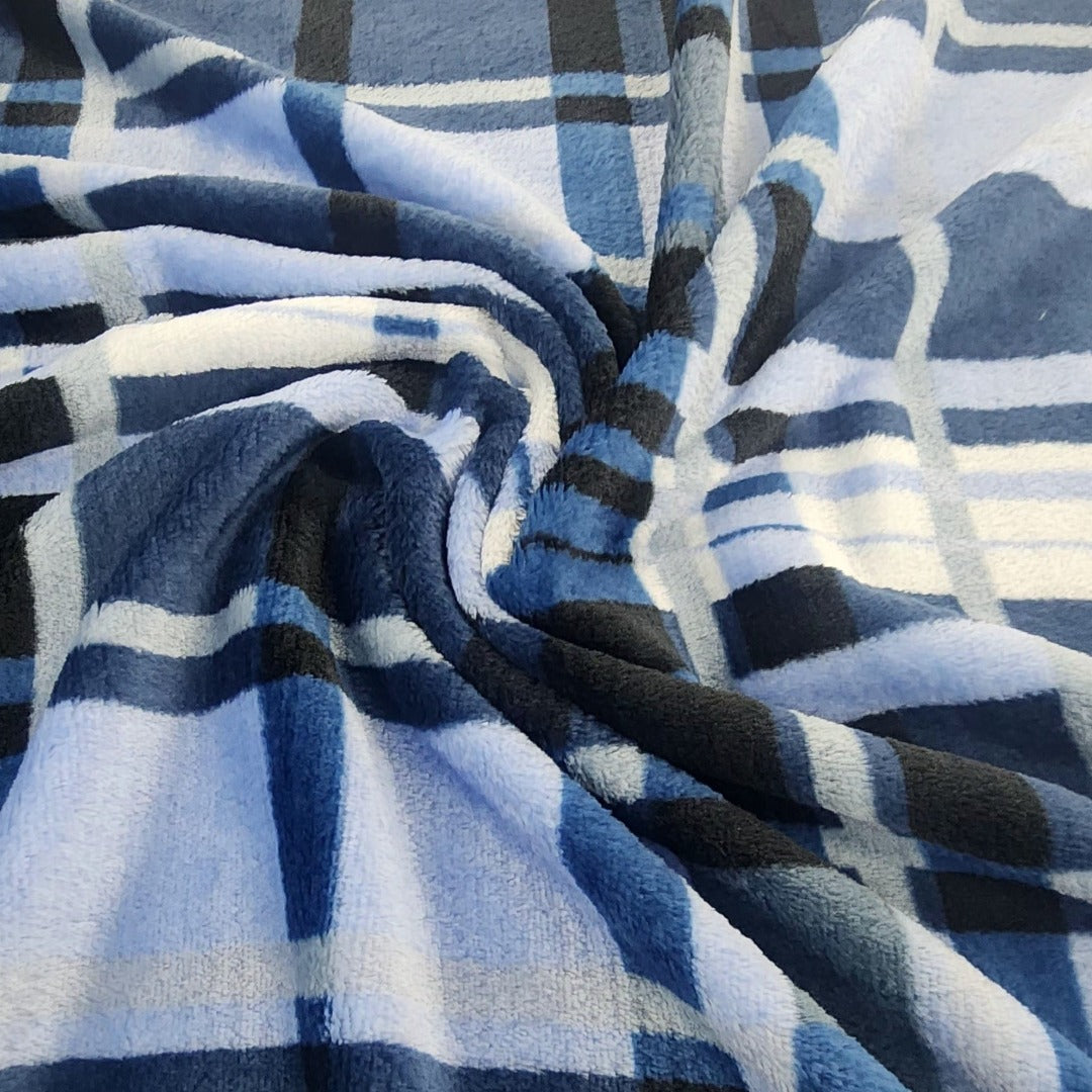 Printed Mongolian Fleece Fabric Checks 150cm