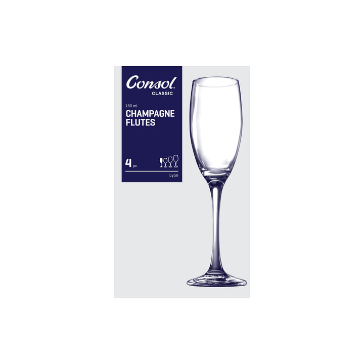Consol 180ml Lyon Stem Champagne Flute Set Of 4