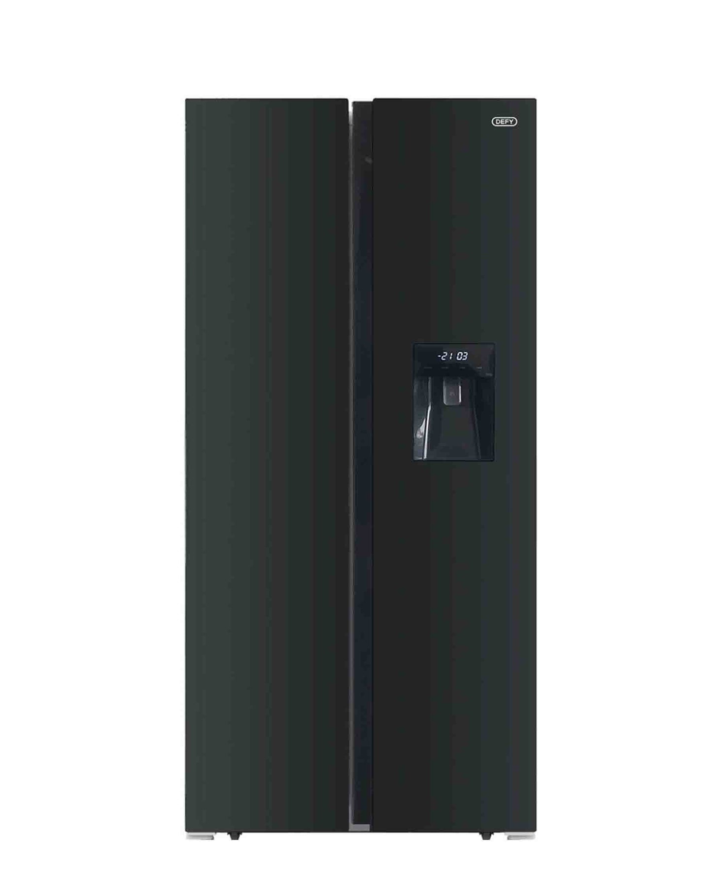 Defy 496Lt Black Glass Side by Side WD Fridge - Black