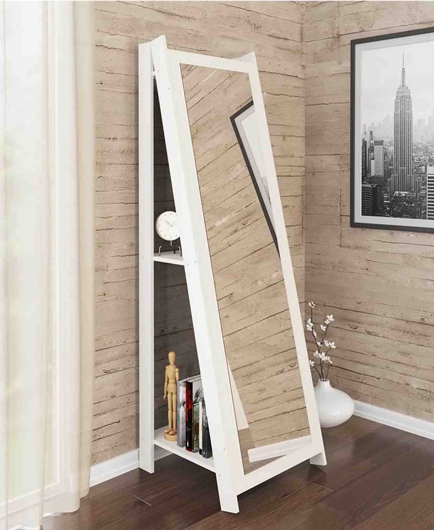 Freestanding Mirror With Shelves β White