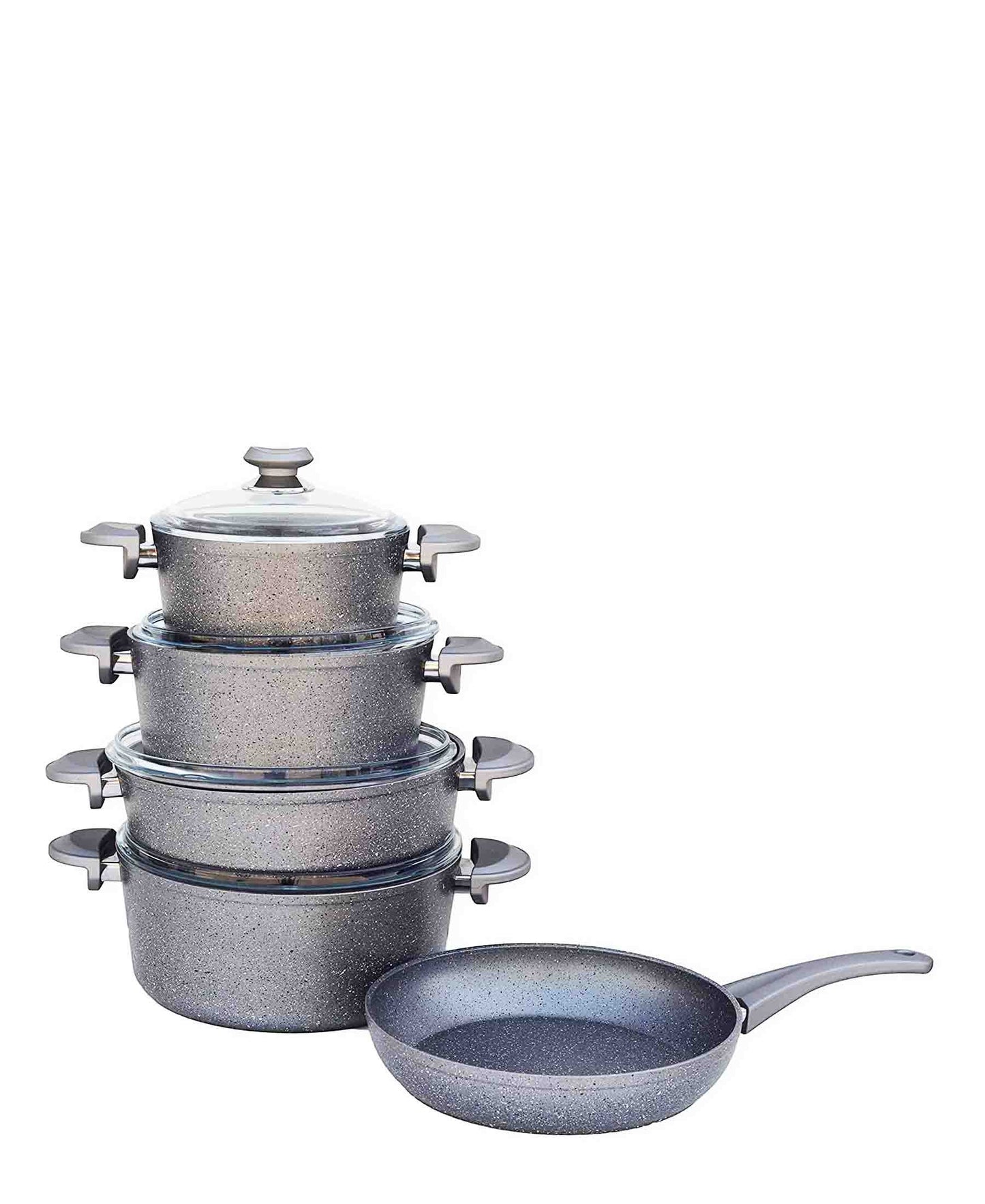 OMS 9 Piece Granite Cookware Casserole Set - Grey
