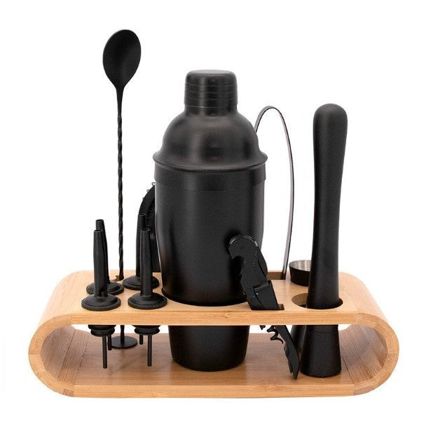 12 Piece Bar Butler Cocktail Bar Set Matte Black In A Bamboo Caddy