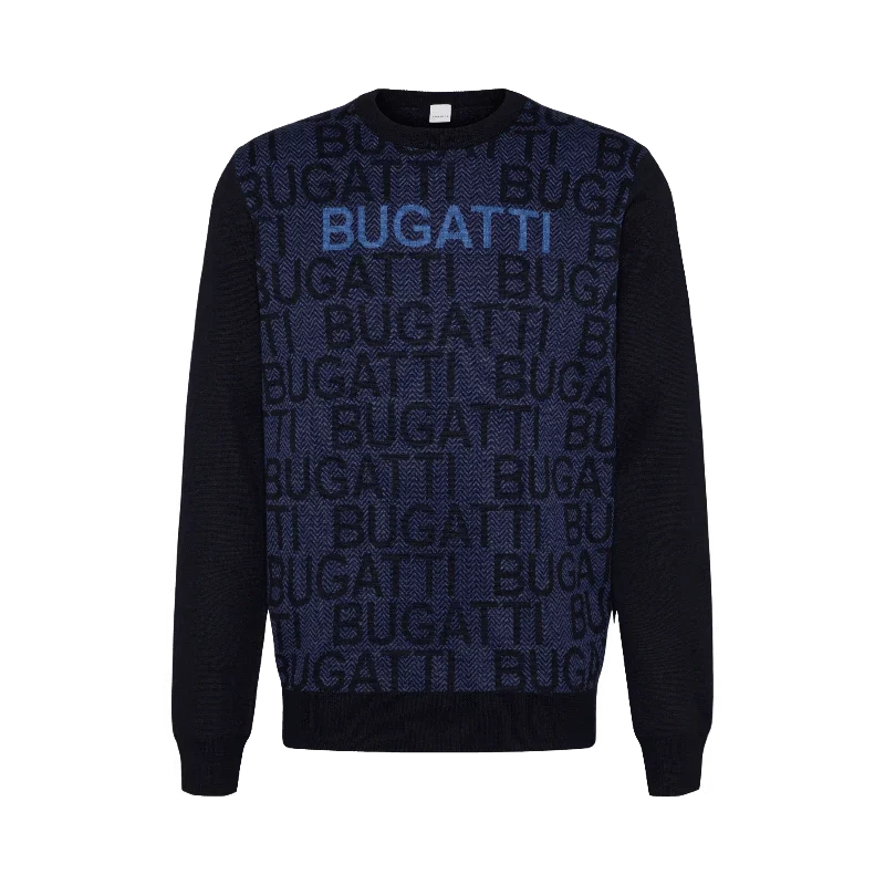 Bugatti Crew-neck jumper With herringbone pattern in navy