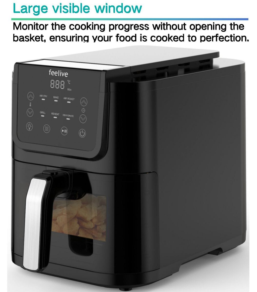 Feelive 5L Stylish Air Fryer with Visible Window, Dishwasherble AF05017M-GS