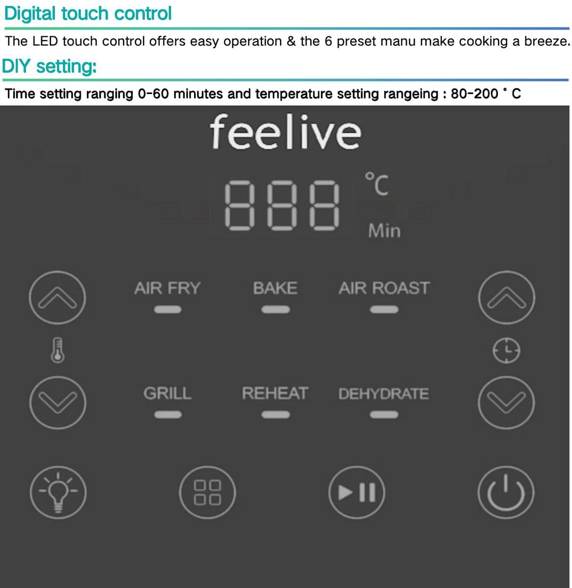 Feelive 5L Stylish Air Fryer with Visible Window, Dishwasherble AF05017M-GS