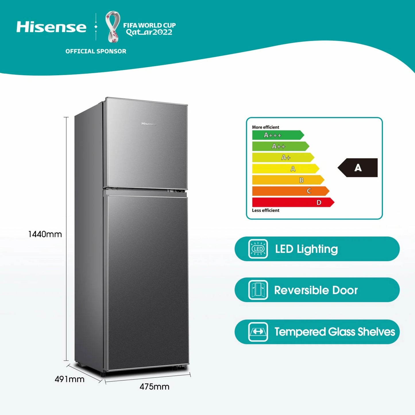 Hisense H225 Metallic Combi Fridge