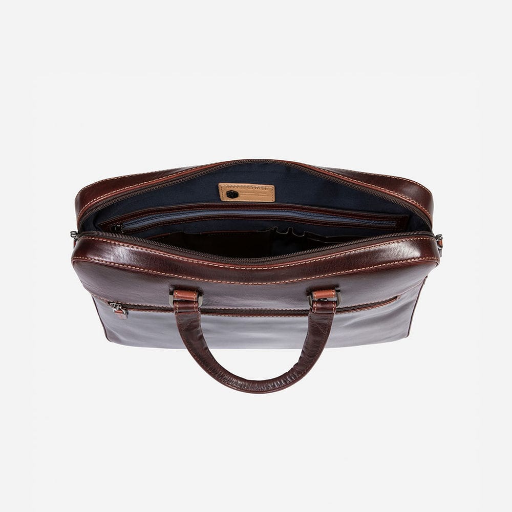 Jekyll & Hide Slim Zip Top Briefcase Tobacco