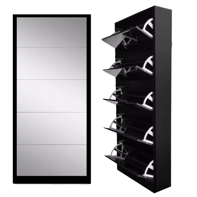 Mirror Shoe Cabinet 5 Tier Black