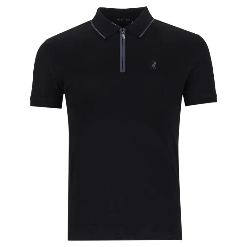 Polo Plain Zip Mercerized Golfer Mens Black