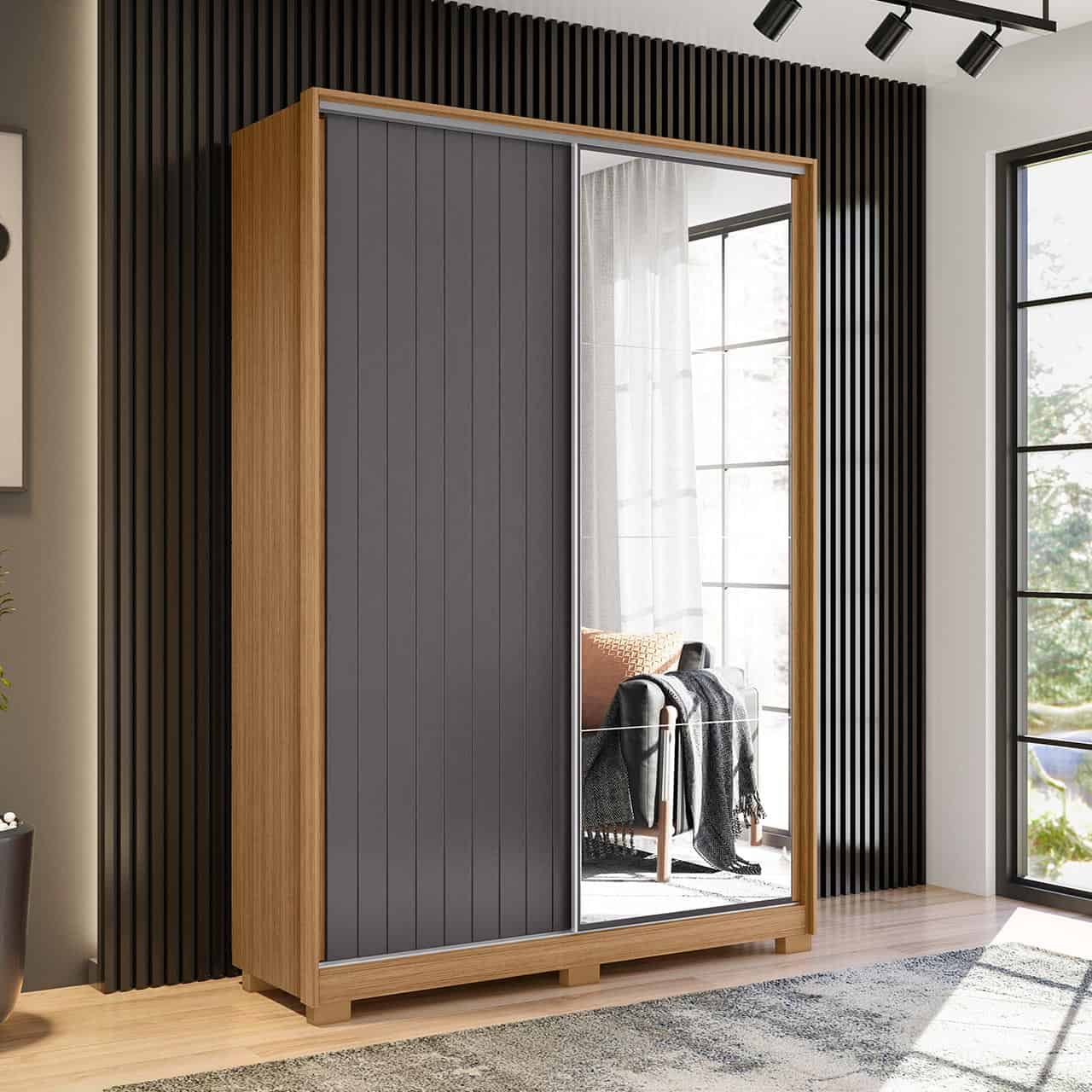 2 Door Sliding Door Wardrobe – Frizatto + Mirror Nature/Titanium