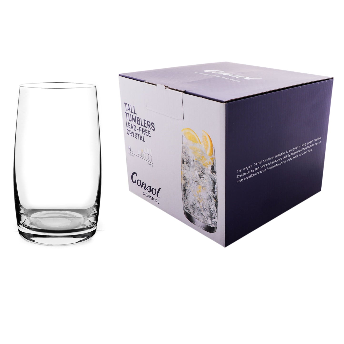 Consol Signature Tall Tumbler Glass 380ml Set Of 4