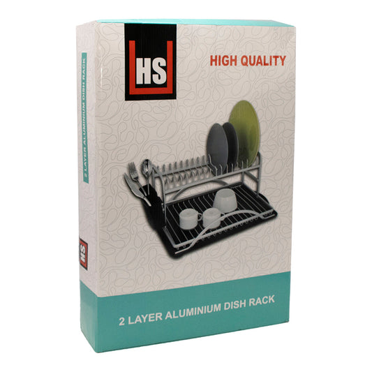 Double Dish Rack Silver Aluminum With Black Plastic Utensil Holder & Tray