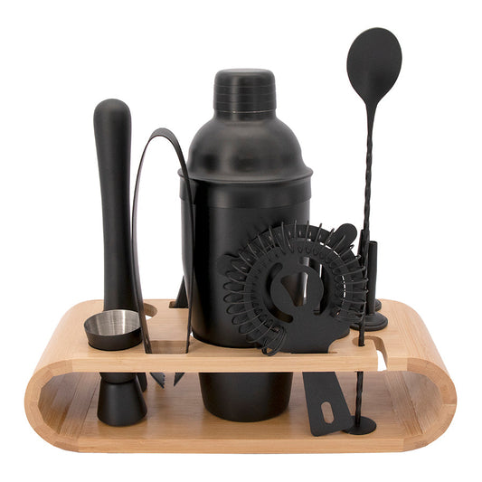 12 Piece Bar Butler Cocktail Bar Set Matte Black In A Bamboo Caddy