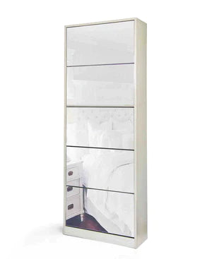Fine Living Mirror Shoe Cabinet - Oak