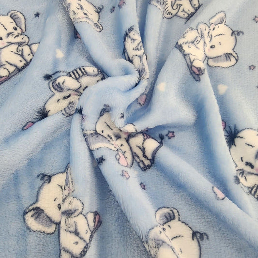Printed Mongolian Fleece Fabric Baby Elephant 150cm