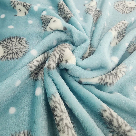 Printed Mongolian Fleece Fabric Hedgehog 150cm