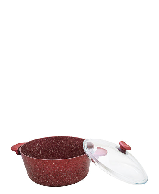 OMS Non Stick 18cm Granite Deep Casserole - Red