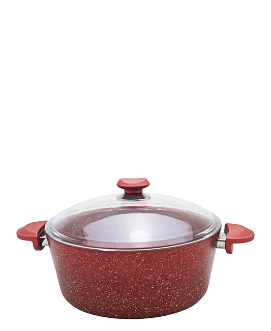 OMS Non Stick 20cm Granite Deep Casserole - Red