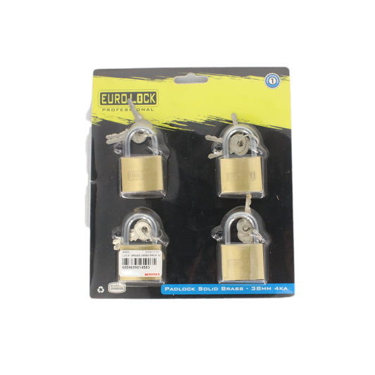 Lock  Brass 38Mm Prof 4Pc  Euro Diy
