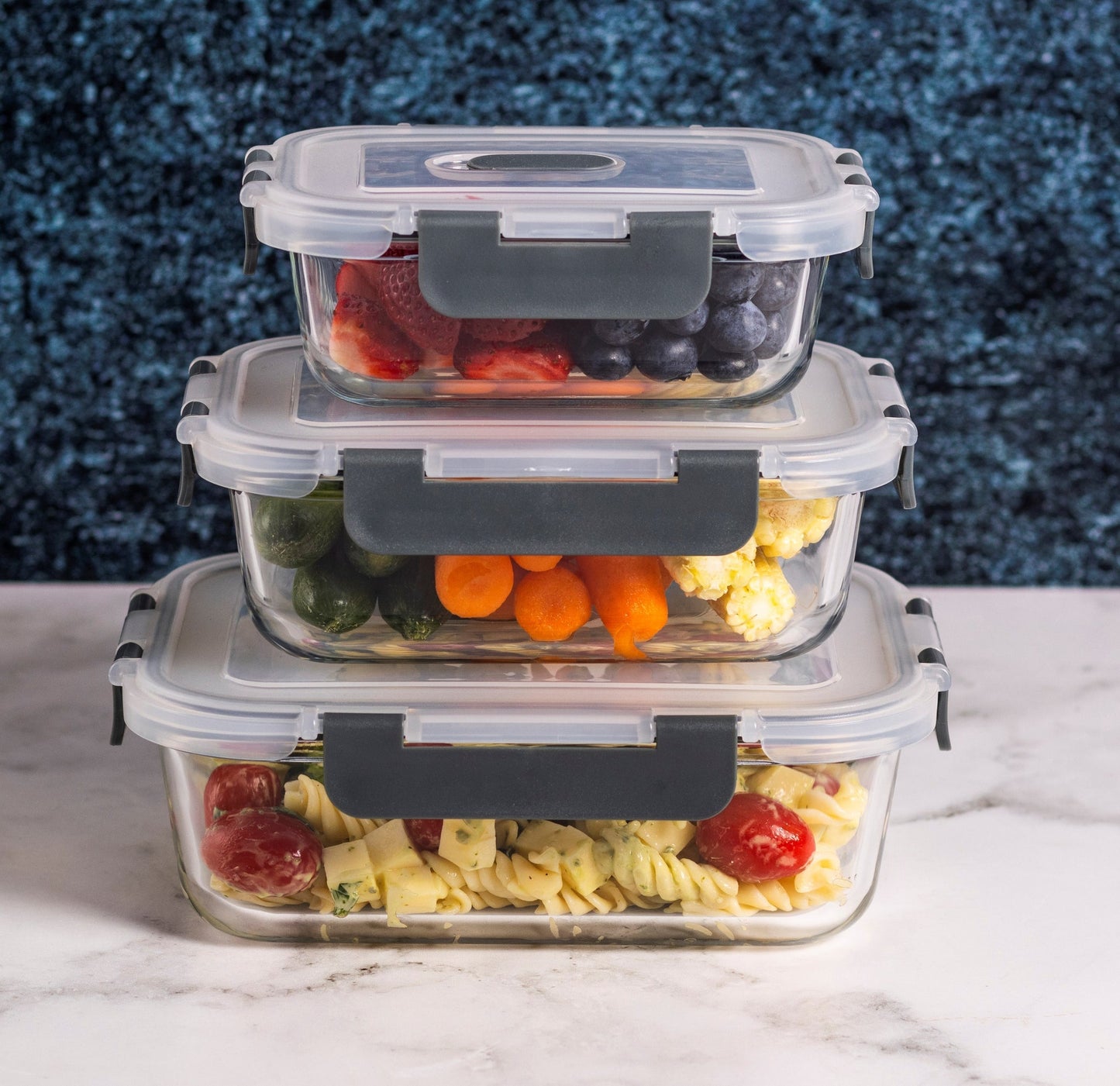 Consol Madrid Storage Containers With Clip On Vented Lids 3Piece Value Pack, (1lt & 630ml & 370ml)