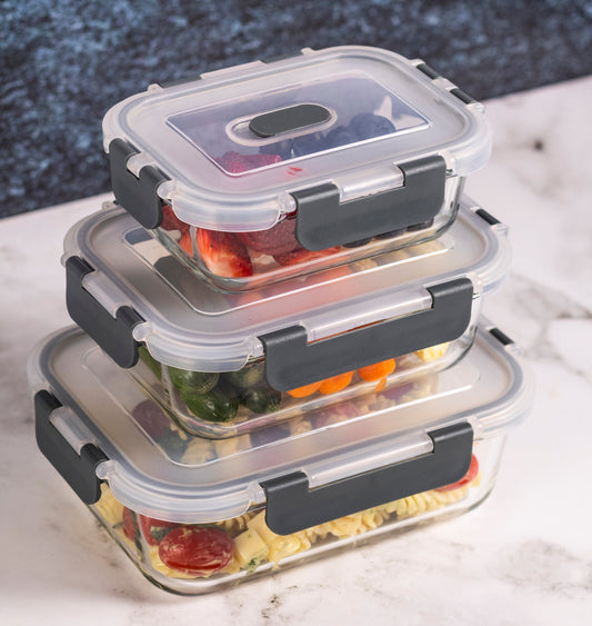 Consol Madrid Storage Containers With Clip On Vented Lids 3Piece Value Pack, (1lt & 630ml & 370ml)