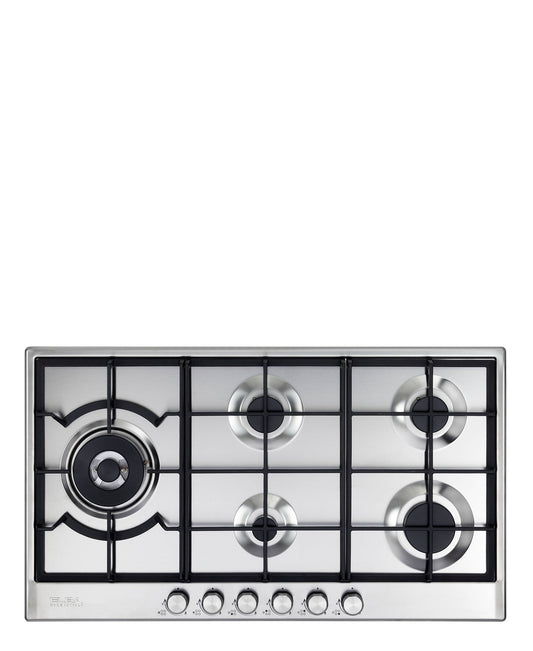 Elba Elio 90cm 5 Burner Gas Hob With Side Wok Burner ELIO 95-565 - Silver