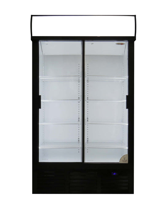 Fridge Star Sliding Double Door Beverage Cooler - Black & White