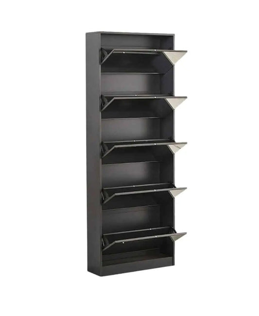 Fine Living Mirror Shoe Cabinet - Black