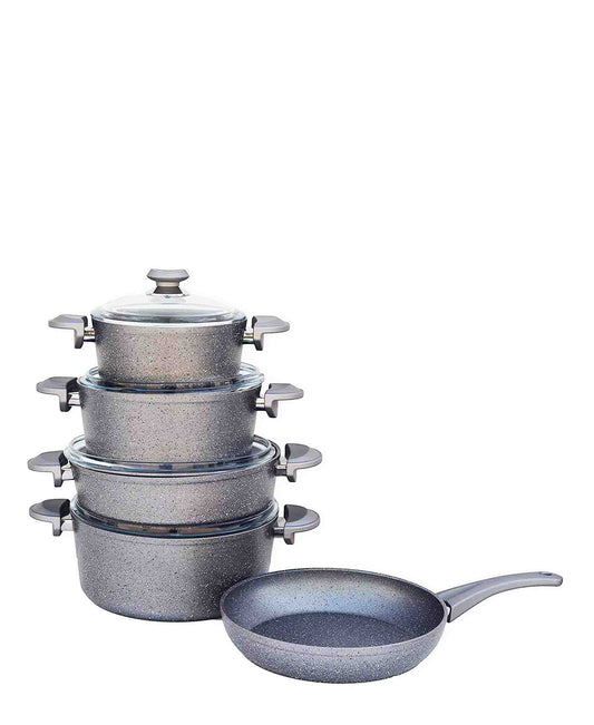 OMS 9 Piece Granite Cookware Casserole Set - Grey
