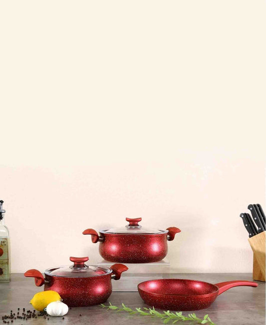 OMS 5 Piece Granitec Cookware Set - Red