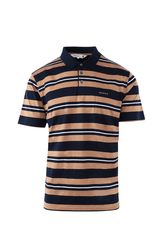 Pringle Ledger Striped Mercerised  Golfer Navy
