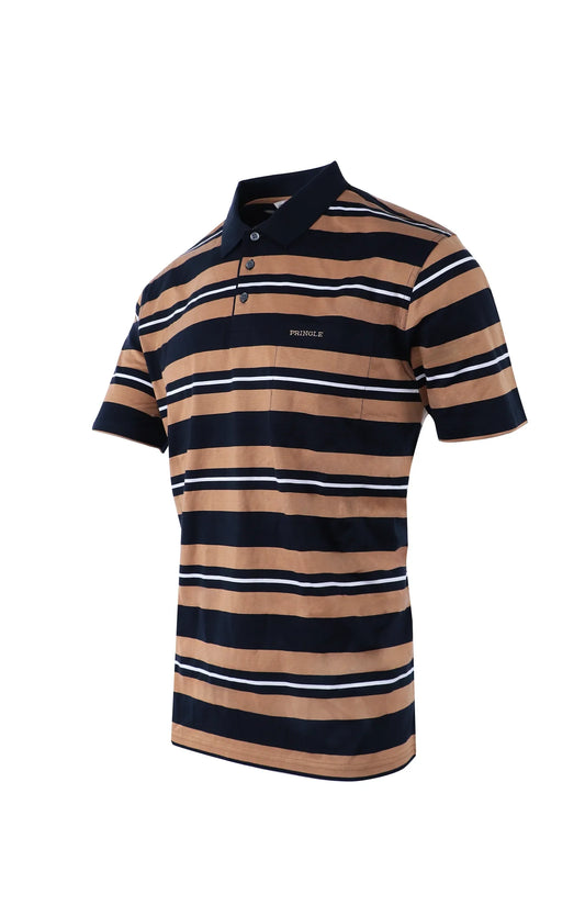 Pringle Ledger Striped Mercerised  Golfer Navy