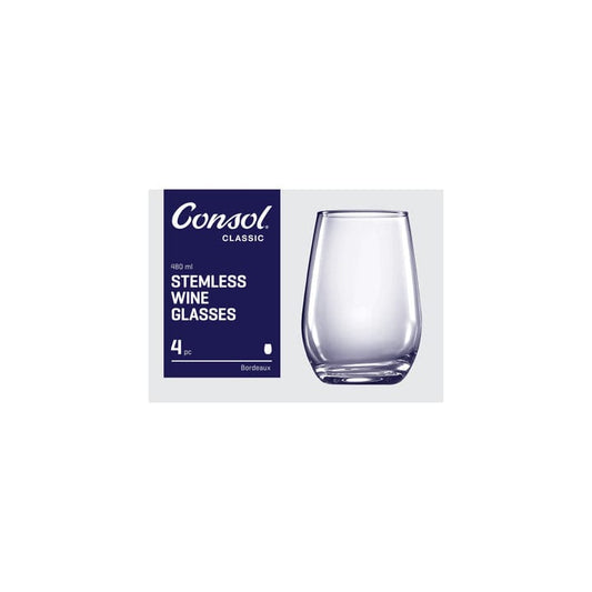 Consol Glass Bordeaux Wine Stemless 480ml Set Of 4