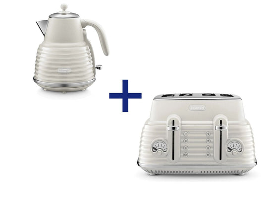 DeLonghi Scultura Scolpito Kettle & Toaster Breakfast Pack - White