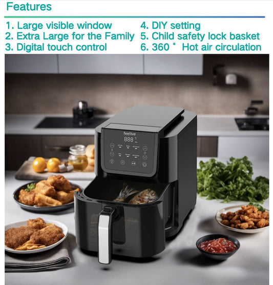 Feelive 5L Stylish Air Fryer with Visible Window, Dishwasherble AF05017M-GS