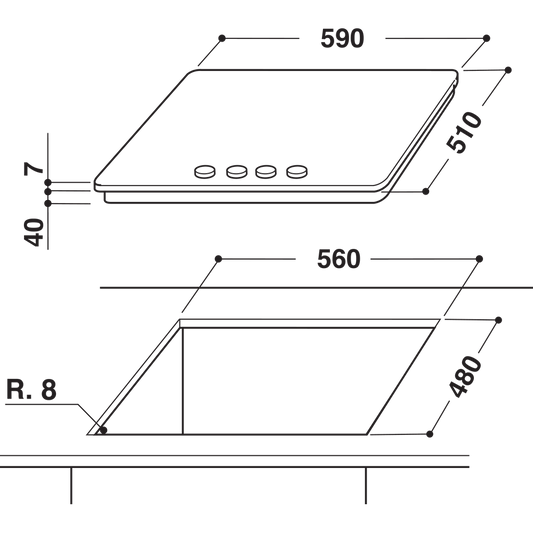 Whirlpool gas hob: 4 gas burners - GMA 6422/IX