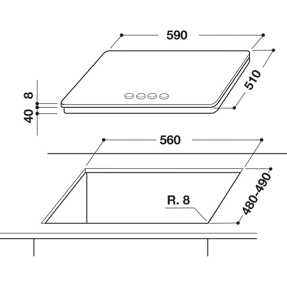 Whirlpool 60cm Black 4 Burner Gas On Glass Hob