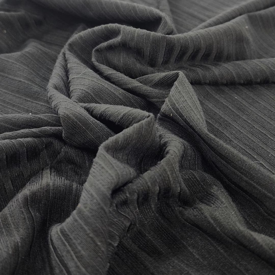 Verrigated Brushed Jersey Knit Fabric Black 150cm