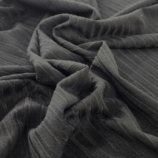 Verrigated Brushed Jersey Knit Fabric Black 150cm