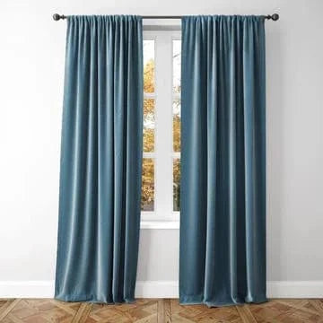 DC Crushed Velvet Taped Lined Curtain Ready To Hang 225 x 218cm Cobalt